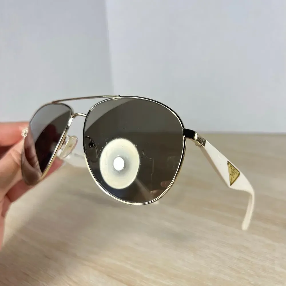 Prada SPR53Q ZVN-1C0 Sunglasses Aviator Gold White Mirrored Lenses 60-13-140